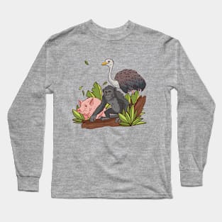 Pig Chimpanzee Ostrich Wild Animal Long Sleeve T-Shirt